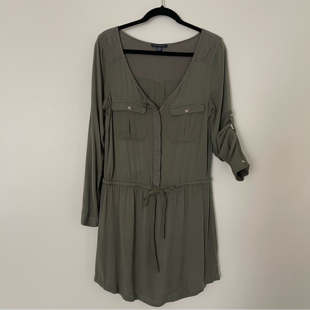 American Eagle Outfitters Green Dress Long Sleeve V-neck Pockets Front Sz S